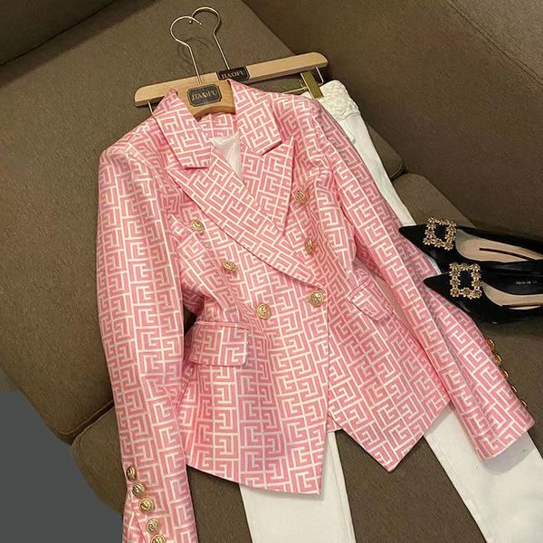 B9046 Womens Suits Blazers Tide Marka Yüksek kaliteli retro moda tasarımcısı Presbyopic Labirent Serisi Takım Ceket Lion Çift göğüslü İnce Plus Boyut Kadın Giysileri