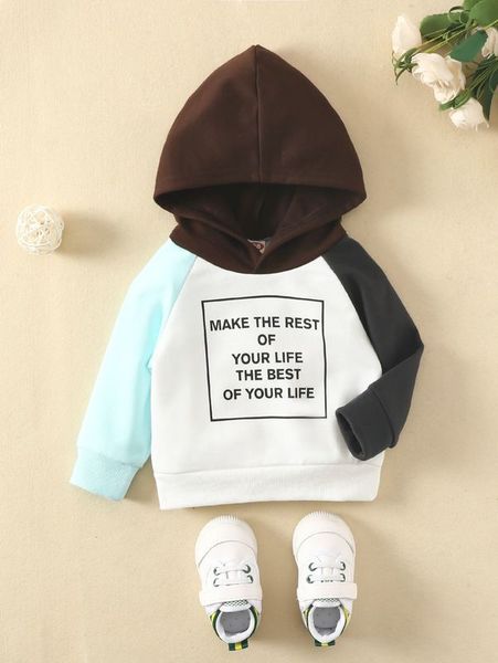 

baby slogan graphic colorblock raglan sleeve hoodie she, Black