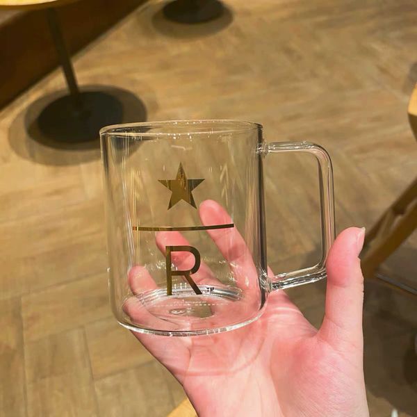 

starbucks real sspecial selection golden transparent office drinking handle cup
