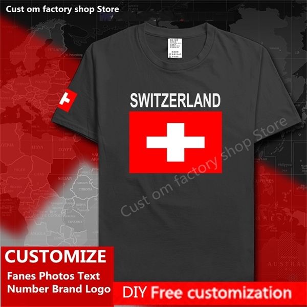 İsviçre Ülke Bayrak Tişörtlü DIY Özel Jersey Hayranları İsim Marka Pamuk Tişörtleri Gevşek Spor Tişört Tişört Che 220616GX