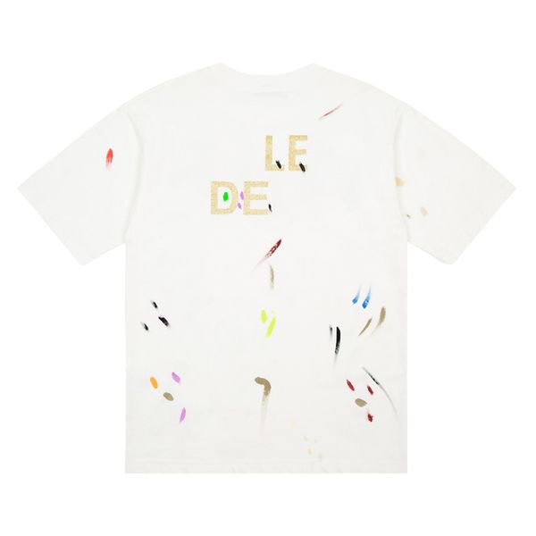 

22ss new limited classic letter splash ink hand drawn tee high end summer street t-shirts solid fashion casual breathable men women youth sh, White;black