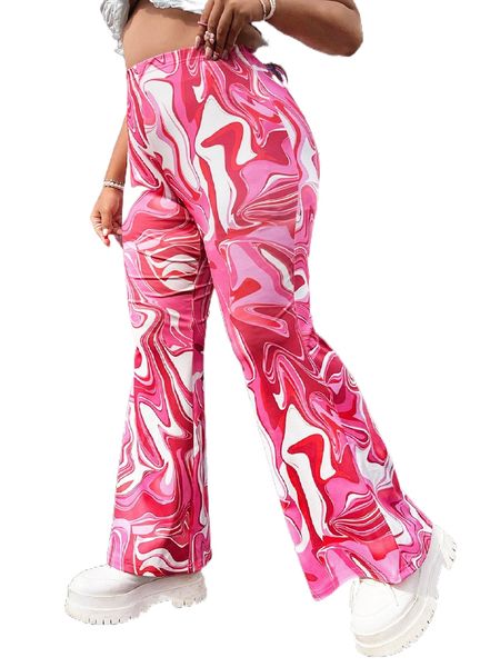 

plus marled print flare leg pants n5pg#, Black