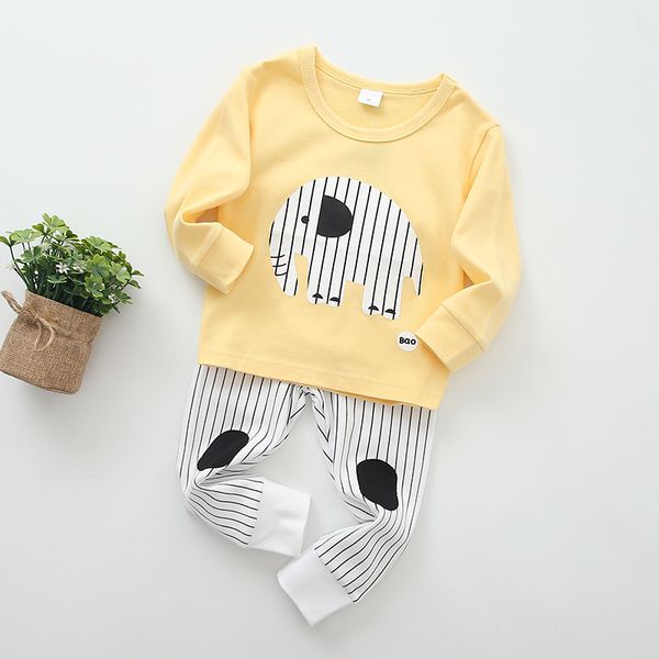 2-teilige Baby-Mädchen-Kleidungsstücke Cartoon Elefant Stripes Design Pyjamas Set für Kleinkindkinder 1066 E3