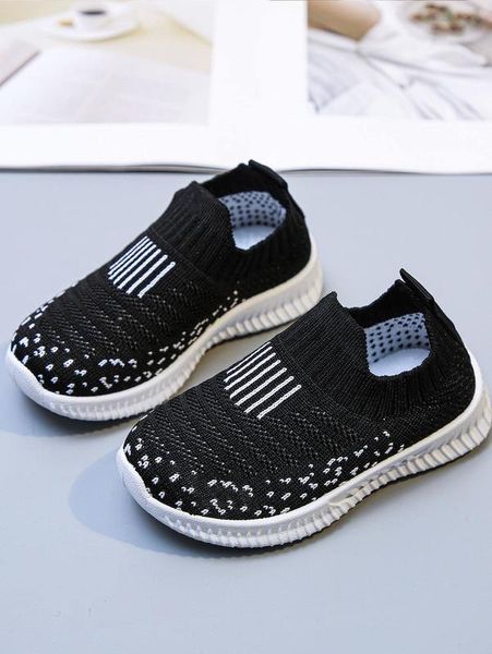 

boys striped pattern sneakers she, Black