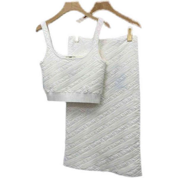 

f1225 design two piece dress brand logo knitted letter embroidery camisole dress suit comfortable embossed 3d luxury dresses, Black;white