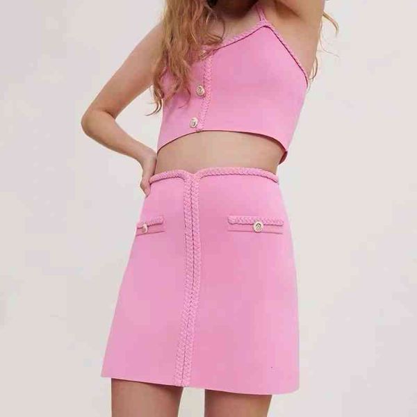

two piece dress fadan  home 22 early spring small fragrance aging powder pink tender huge white slim knit suit suspenders short skirt