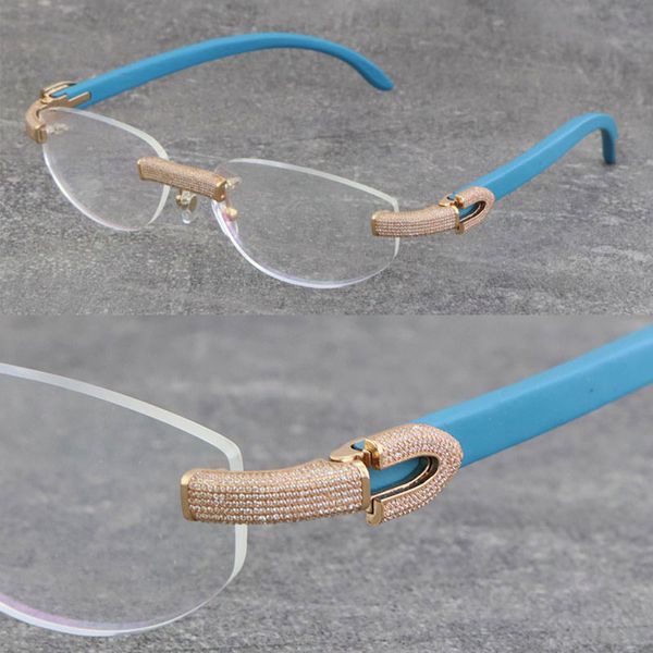 Großhandel Designer 1164 Grain Micro-Paved Diamond Set Frames Rimless Metall Holz Brillen Hochwertige optische Männer Frauen Rocks Wire 18K Gold Brillengestell Größe 57