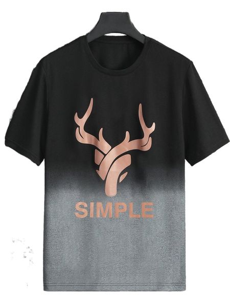 

men letter & ombre print tee u7v9#, White;black