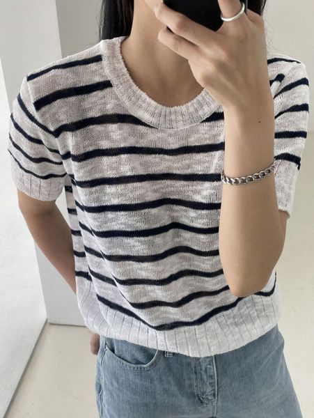 

dazy striped pattern knit g8g0#, White;black