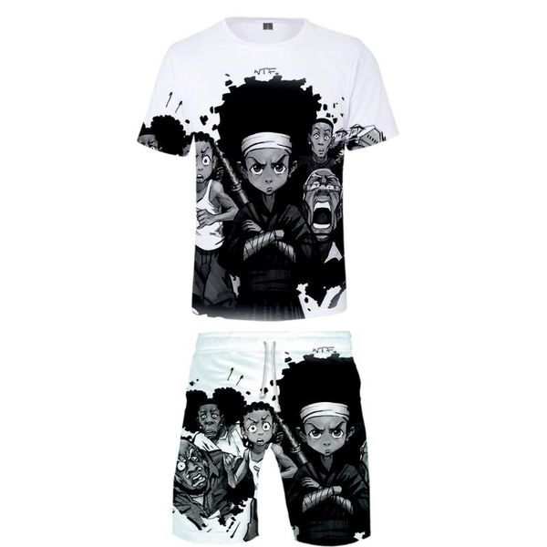 

men's tracksuits the boondocks t-shirt 3d tracksuit women two piece set t shirt+shorts harajuku casual streetwear&pant clothes&pants, Gray