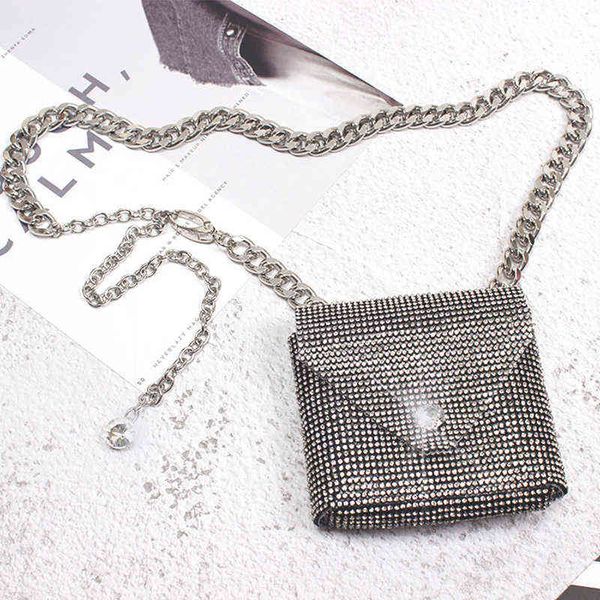 Borse da sera Jiomay Marsupio per le donne Designer di marca di lusso Vita 2022 Mini borsa con strass Grande catena spessa Cintura con rossetto 220705