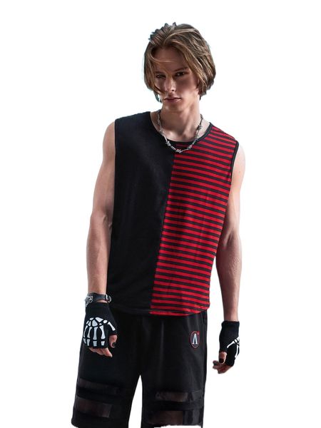

romwe goth guys contrast striped tank l6t0#, White;black
