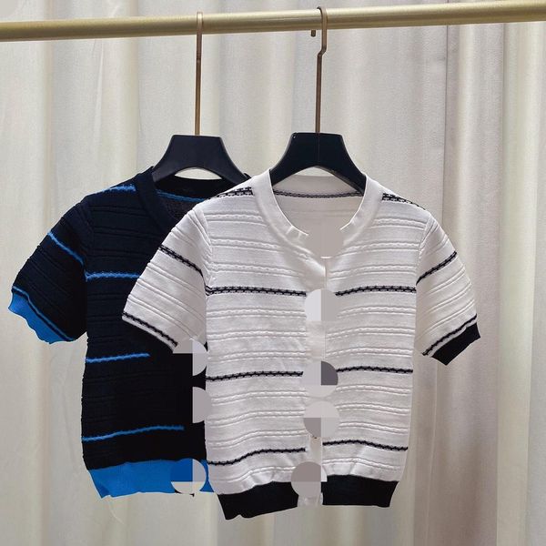

61 2022 milan runway spring summer brand same style sweater short sleeve crew neck white blue striped pullover womens dl, White;black