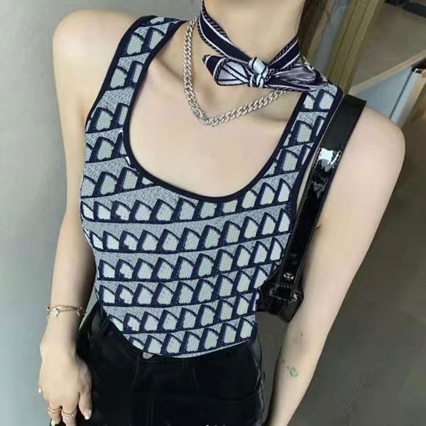 

womens vests tank camis wool knits animal pattern with letter embroidery woman slim shirts sleeveless summer short shirt, White