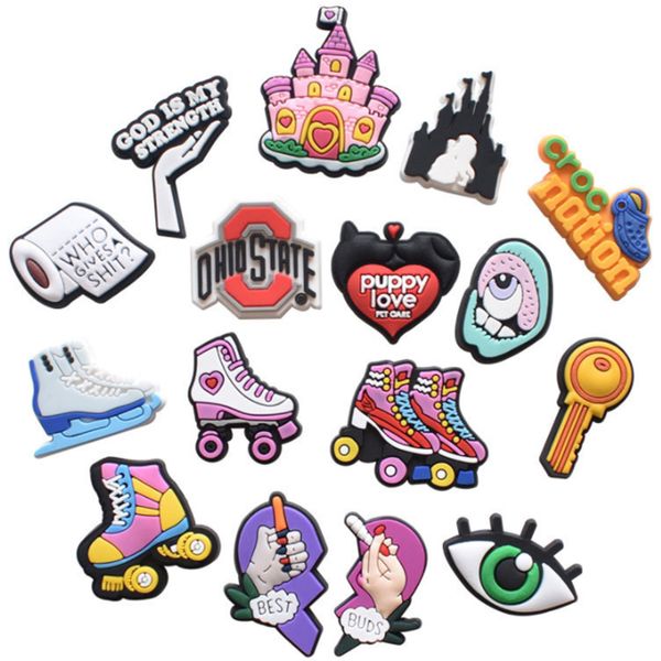

fast delivery custom mexican cartoon croc pvc shoe decoration pvc charms, White;pink
