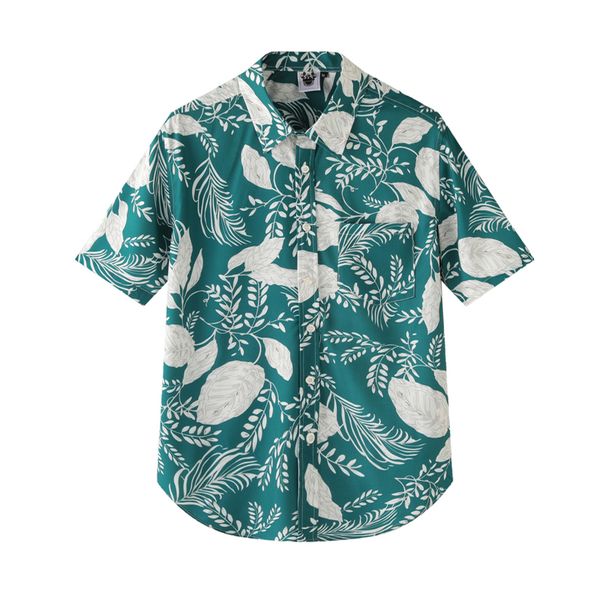 

european and american men's wear summer 2022 new short sleeve lapel single breasted green print fashion shirt slim, White;black