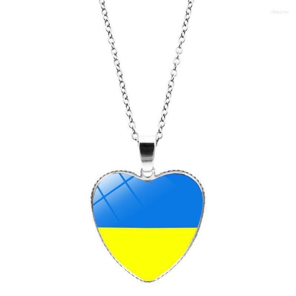 Collane con ciondolo Bandiera dell'Ucraina Collana a forma di cuore Simbolo nazionale ucraino Cabochon in vetro Catena con clavicola Gioielli RegaliCiondolo Sidn22