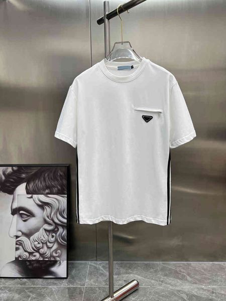 

t-shirts 2022s summer new inverted triangle badge ribbon couple loose cotton short sleeve men's and women's round neck t-shirt out, White;black