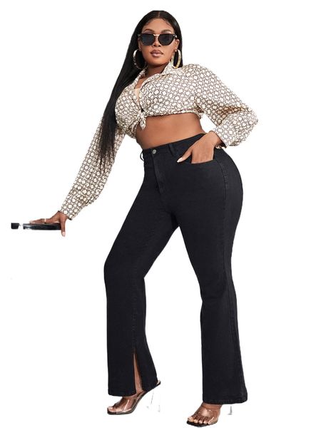 

sxy plus high waist flare leg jeans f3cp#, Blue