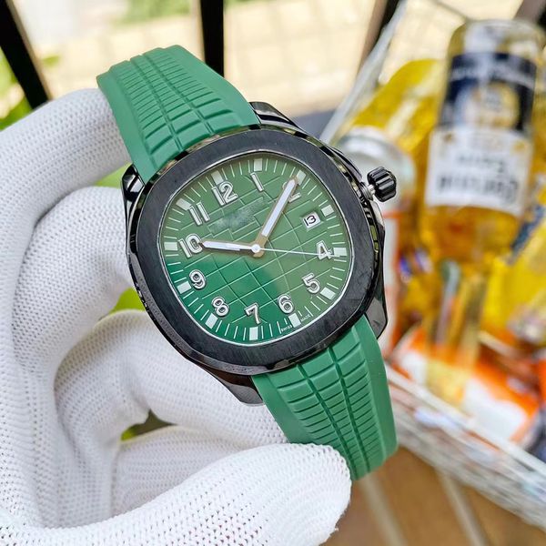 

mens luxury temperament watch rubber strap dark blue aqua dial black steel case automatic movement mechanical sapphire quality glass watch, Slivery;brown