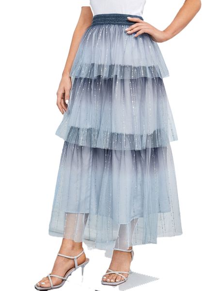 

sequin mesh layered ombre skirt 22jp#, Black