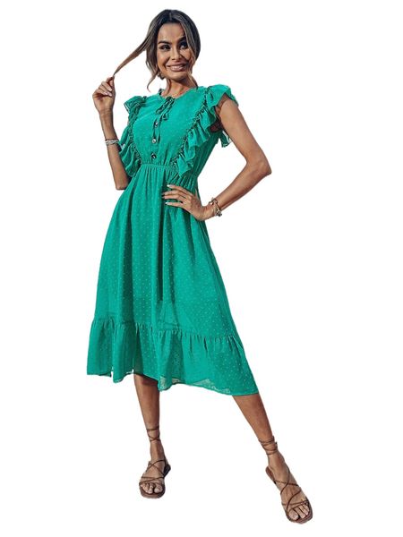 

swiss dot tie neck ruffle trim chiffon dress y6to#, Black;gray