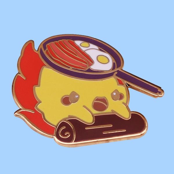

pins, brooches hauru no ugoku shiro calcifer saucepan fried egg enamel brooch pins badge lapel alloy metal fashion jewelry, Gray