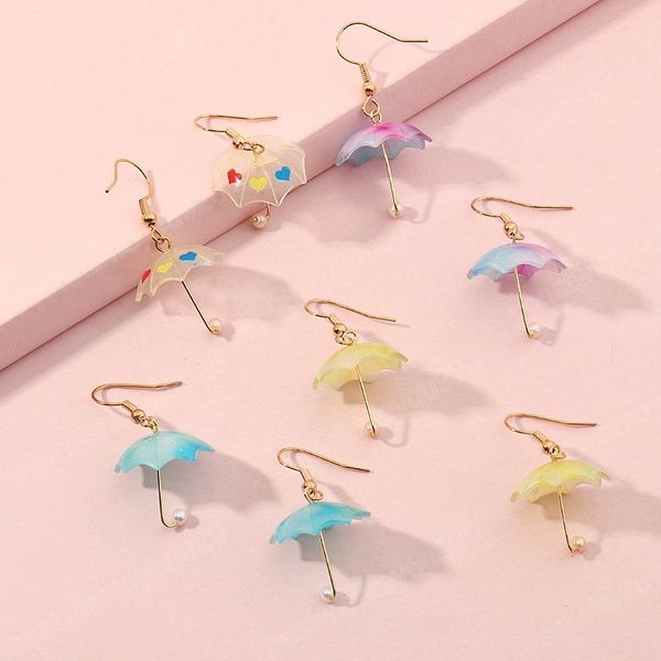 

korean cute mini 3d rainbow umbrella dangle earrings for women girl fashion creative funny pendant earring jewelry accessories, Silver
