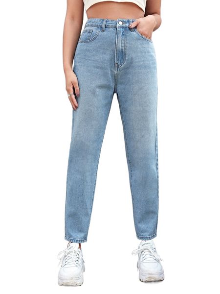 

high-waisted slant pocket jeans j7fg#, Blue