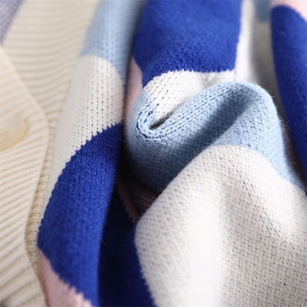 

v neck knit oversize female cardigan winter argyle single-breasted women's sweater coat autumn loose knit cardigan jacket 201204, White;black