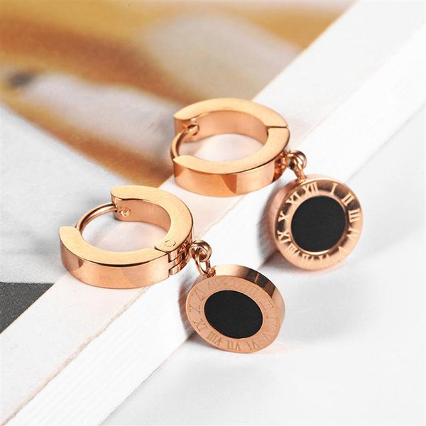 

classic size simple style studs rose color stainless steel round pendant women designer earrings fashion jewelry lady 214f, Golden;silver