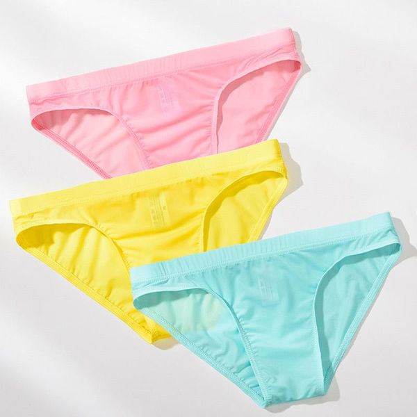 Cuecas Masculinas Cuecas De Seda Gelo Cuecas De Cor Sólida Sexy Transparente Sedosa Secagem Rápida U Bojo Bolsa Calcinha Cintura Baixa Masculino Cueca Cuecas