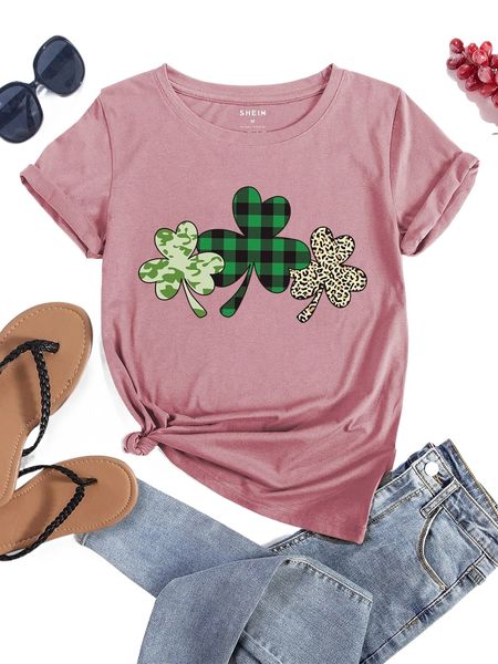 

leopard & clover print tee h6pm#, White