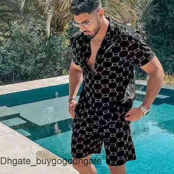 

casual men's luxury shirts tracksuit hawaiian sets t-shirts printing summer fashion swim short sleeve button men shirt suit vacation be, White;black