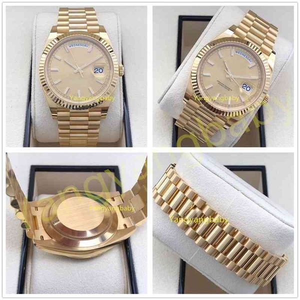 

with box papers watch 40mm day-date prident 18k yellow gold japan movement automatic mens men's watche b p maker, Slivery;brown