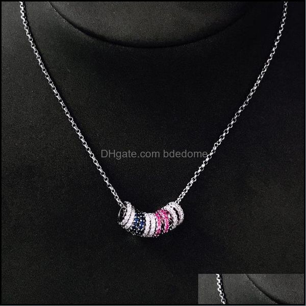 

chains s925 sterling sier mti-circle colorf necklace female fashion stretchable mid-length sweater chain birthday bdedome dhj5f, Silver