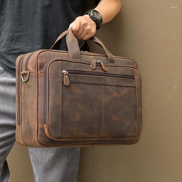 Valigette Borsa da lavoro di marca di alta qualità per uomo Borsa da uomo d'affari vintage di design Borsa per laptop Borsa in pelle Crazy HorseValigie