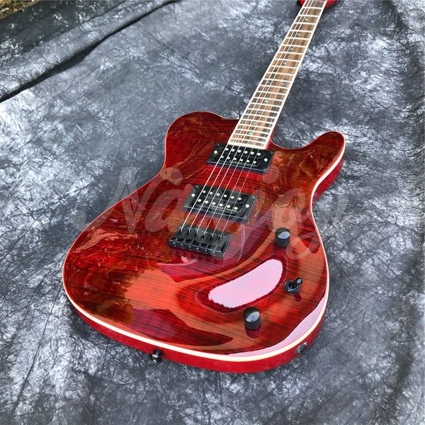 Nova guitarra elétrica Red Flame Maple TL, conjunto de fábrica em braço de madeira maciça 6 cordas Guitarra, afinadores com trava