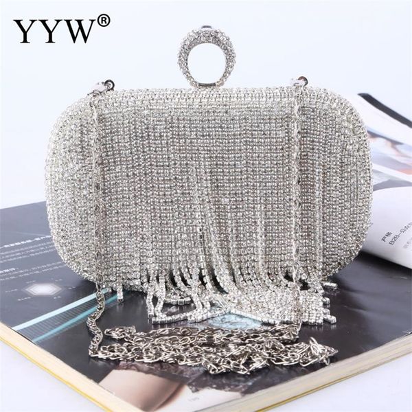 

tassels ring clutch bag women vintage shoulder clutches female sliver fashion party wedding chain evening bags 220602