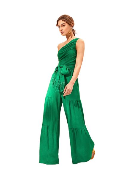 

one shoulder wide leg belted jumpsuit o3bh#, Black;white