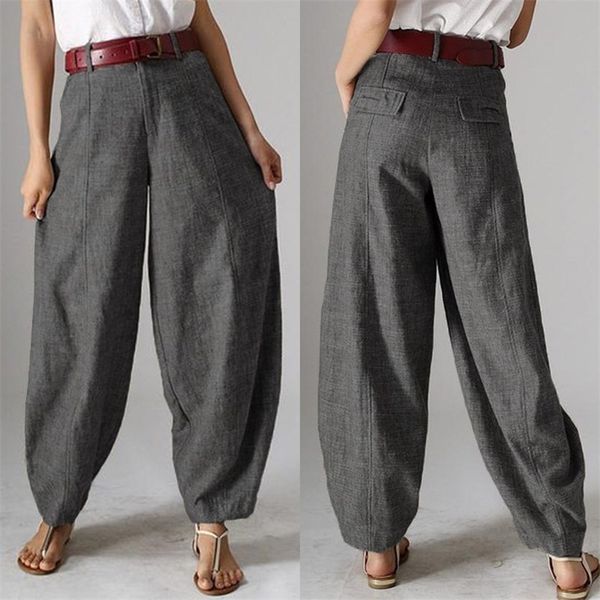 Calças de outono feminino zanzea 2019 calças de harém de folga casual com zíper vintage Pantalon Crop Pant Woman Palazzo Oversize T200103