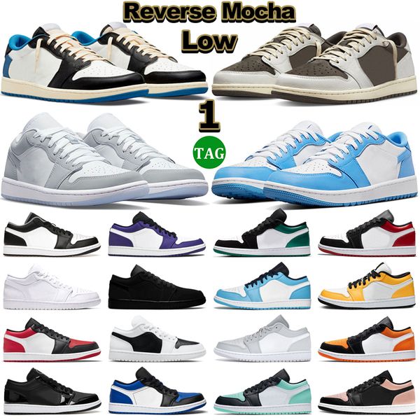 

2022 1 low og basketball shoes for men women reverse mocha unc wolf grey shadow bred toe pine green white camo mens trainers outdoor sports