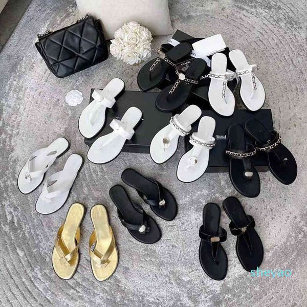 

small fragrance clip toe herringbone slippers for women in summer wear metal chain, Black