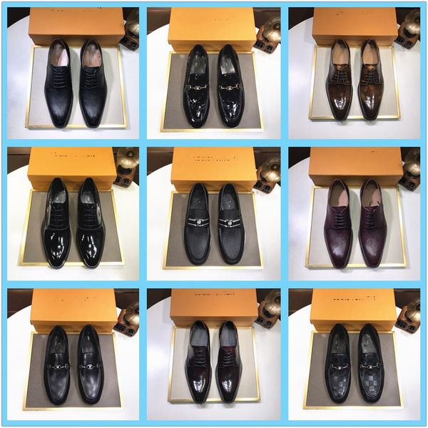 

new italian oxford shoes for man luxury designer mens patent leather wedding shoes mens pointed toe dress shoe classic derbies, Black