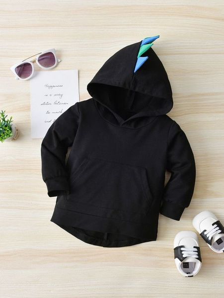 

baby 3d patched design kangaroo pocket high low hoodie she, Black