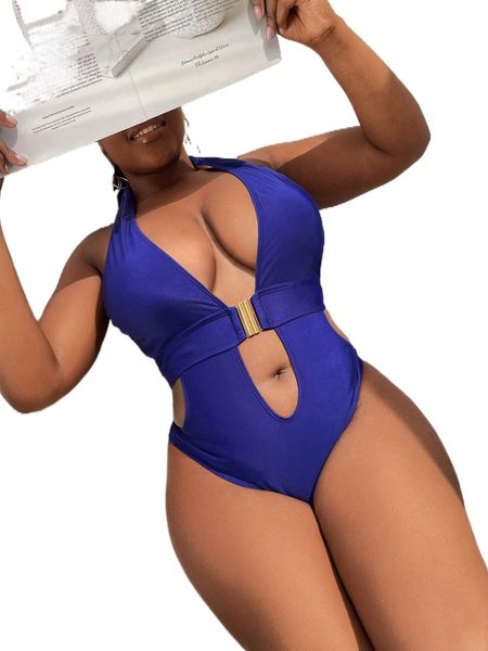 

plus cut out plunging one piece swimsuit h3er#, White;black