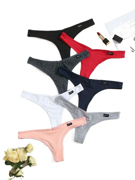 

7pack solid simple panty s259#, Black;red