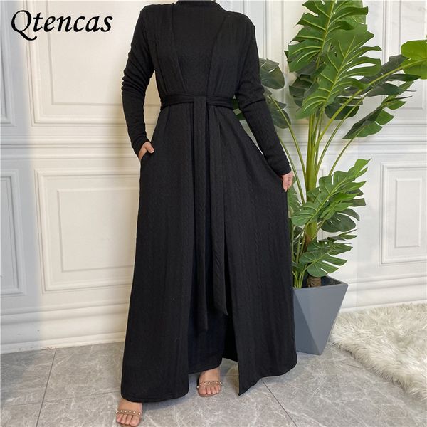 

long cardigan muslim hijab dress islamic clothing female turkish knitted sweater coat dubai abayas for women winter abaya kimono, Red