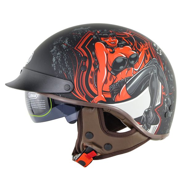 Capacete de motocicleta retro Harley Brim com espelho de vento Half Face Motobike Crash Moto Casco Casco