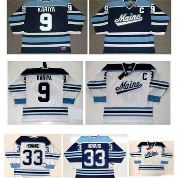 

c26 nik1 3740nik1 tage maine black bears jersey 9 paul kariya 33 jimmy howard white blue 100% stitching hockey jerseys